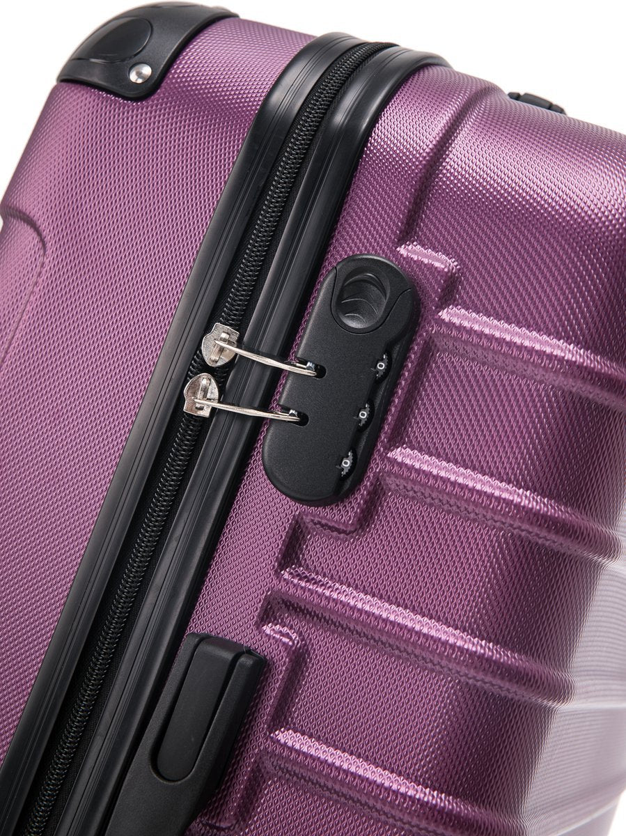 Compact & large purple hard shell 2-piece suitcase set; ideal rolling luggage for diverse travel adventures.