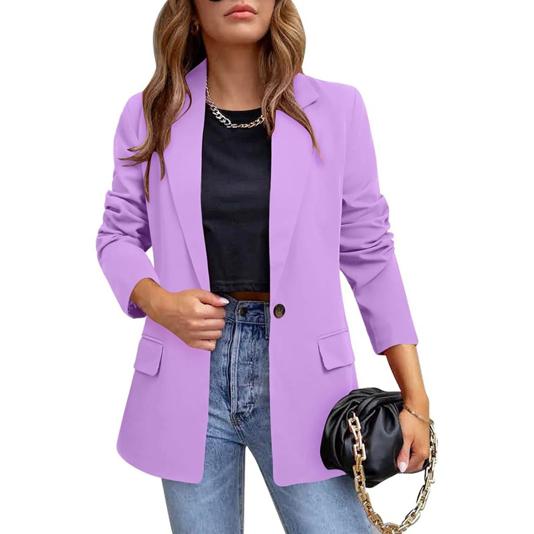 Purple slim fit women's blazer, trendy and modern. Perfect for office wear or chic casual fashion.