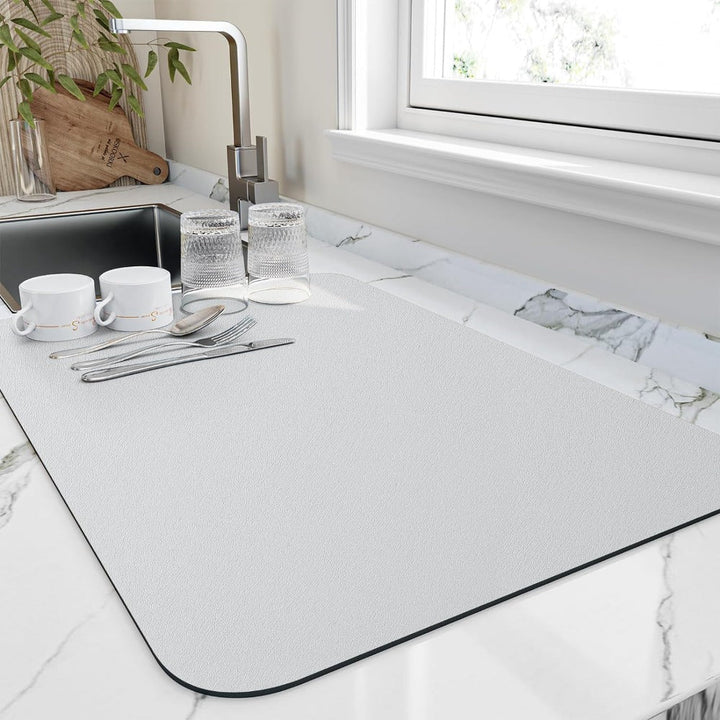 Modern quick-dry kitchen mat for drying dishes. Excellent countertop protector and organizer.