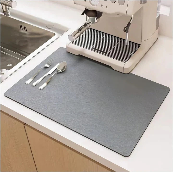 Efficient quick-dry dish mat. A must-have absorbent kitchen accessory for every home.