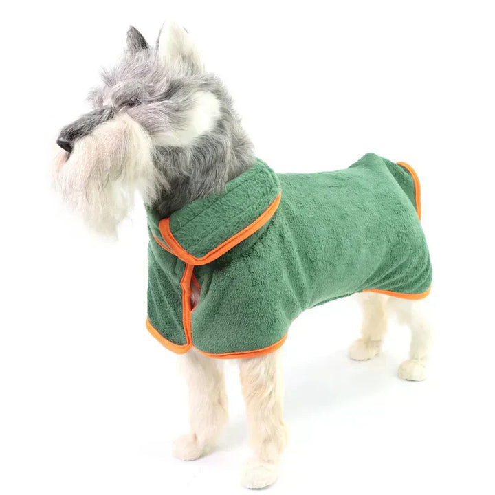 Quick-drying dog bathrobe in soft blue microfiber, snug fit with Velcro closures, ideal for cozy warmth after baths.