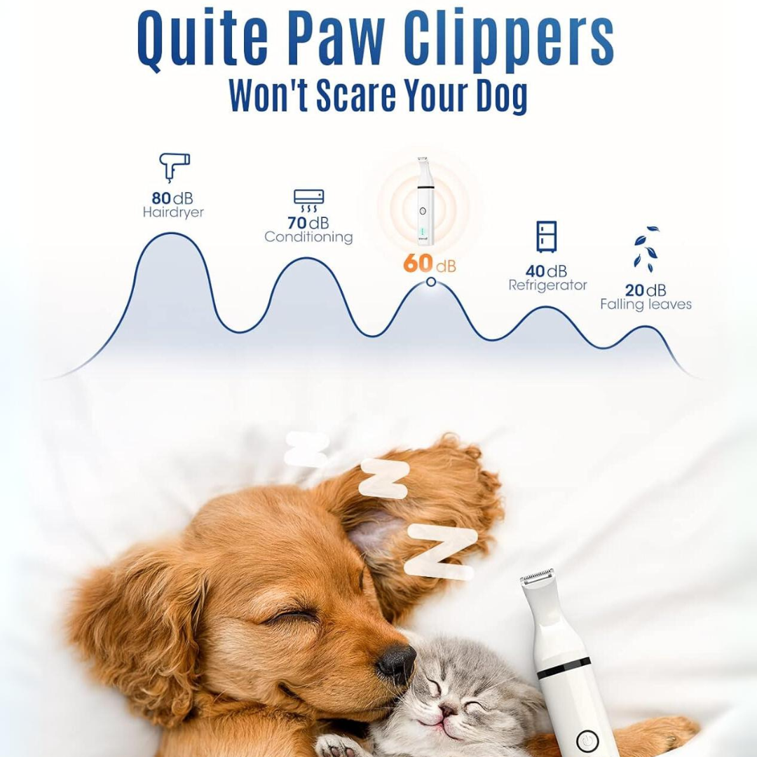Quiet cordless pet grooming tool, perfect for sensitive dogs and cats, ensuring a calm grooming experience.