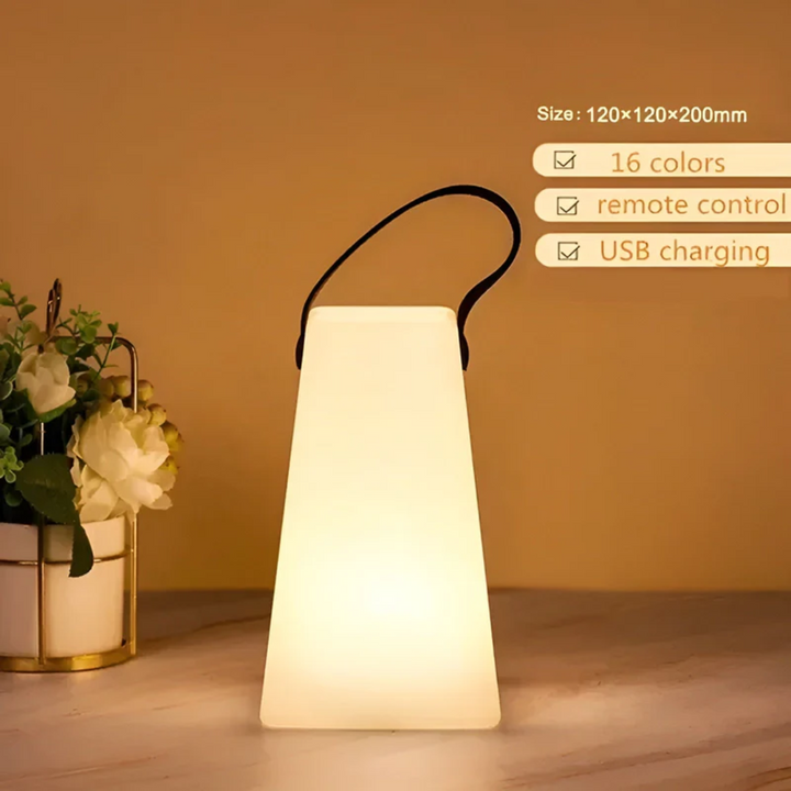 Compact wireless RadianceFlex LED lamp, ideal for bedside or balcony lighting.