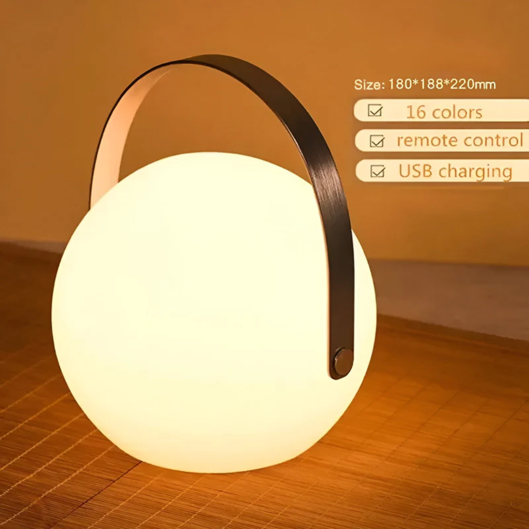 Sleek wireless LED table lamp, RadianceFlex, with remote control for indoor use.