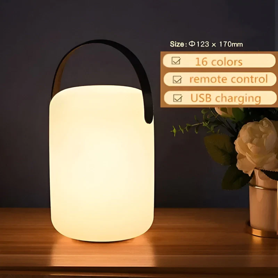 Energy-efficient waterproof outdoor table lamp, RadianceFlex, with long battery life.