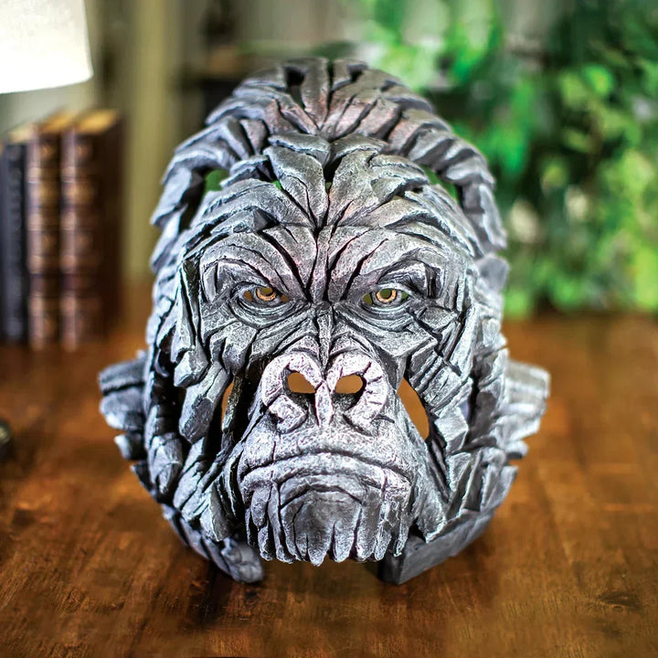 Realistic stone resin gorilla sculpture. Detailed wildlife art figurine, perfect animal decor home accent or gift.
