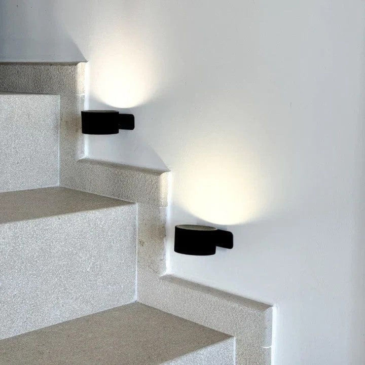 "Rechargeable 360° rotating wall light, features sleek design with magnetic ball joint, touch control, and adjustable lightin
