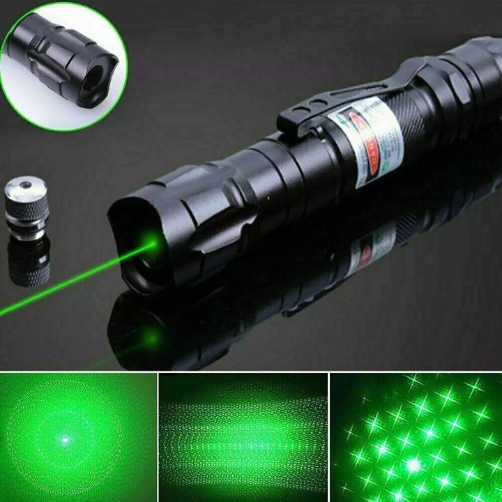 Rechargeable green laser pointer tool, ideal for presentations, stargazing, and outdoor adventures.