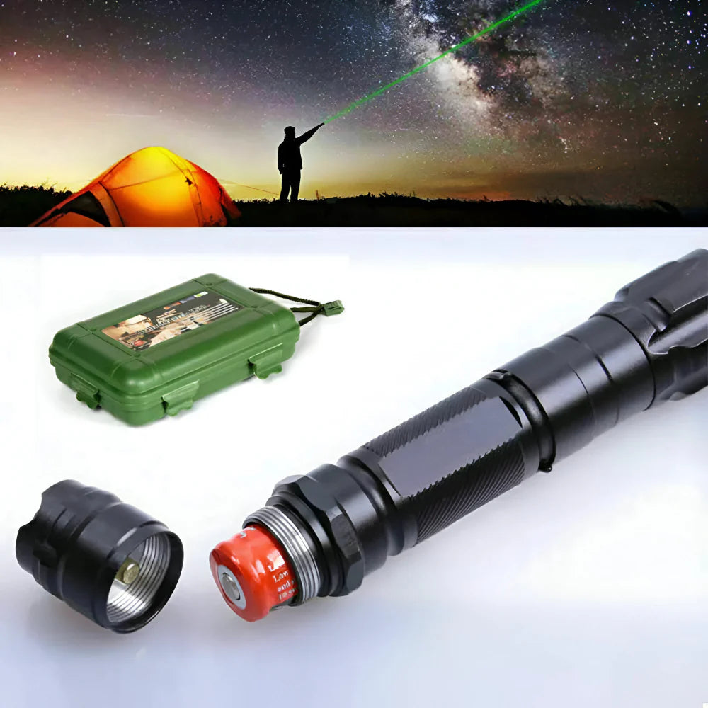Precision green laser pointer for professional presentations & training; rechargeable via USB.