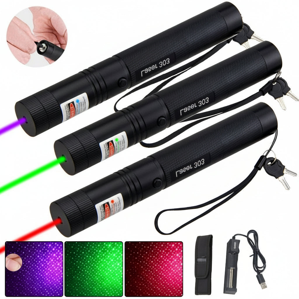 Rechargeable laser pointer with adjustable beam for long-distance precision and outdoor utility.