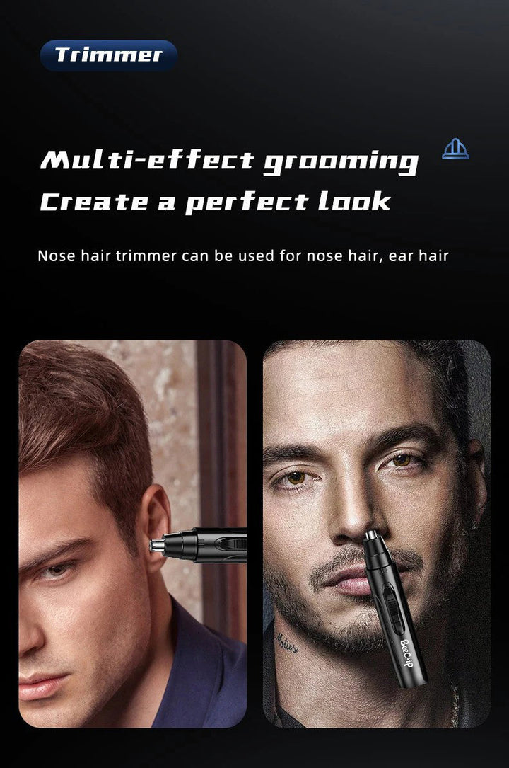 Durable rechargeable nose & ear hair trimmer for long-lasting, painless unisex personal care & grooming.