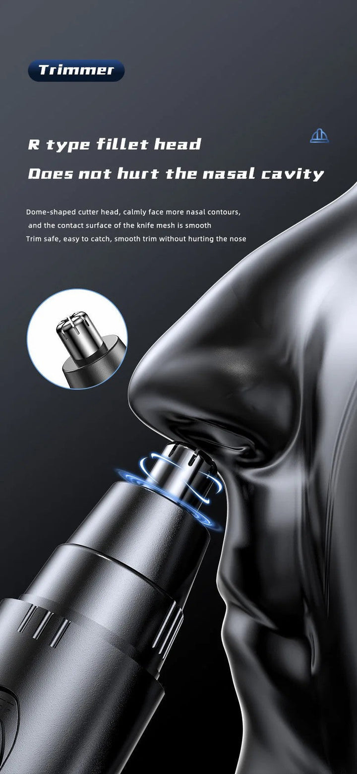 Painless rechargeable nose & ear hair trimmer for smooth, professional grooming. Unisex personal care tool.