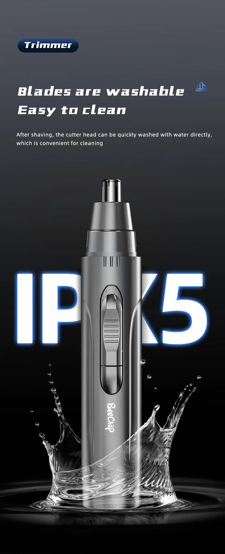 Rechargeable nose & ear hair trimmer for painless, professional personal grooming. Unisex hair removal tool.