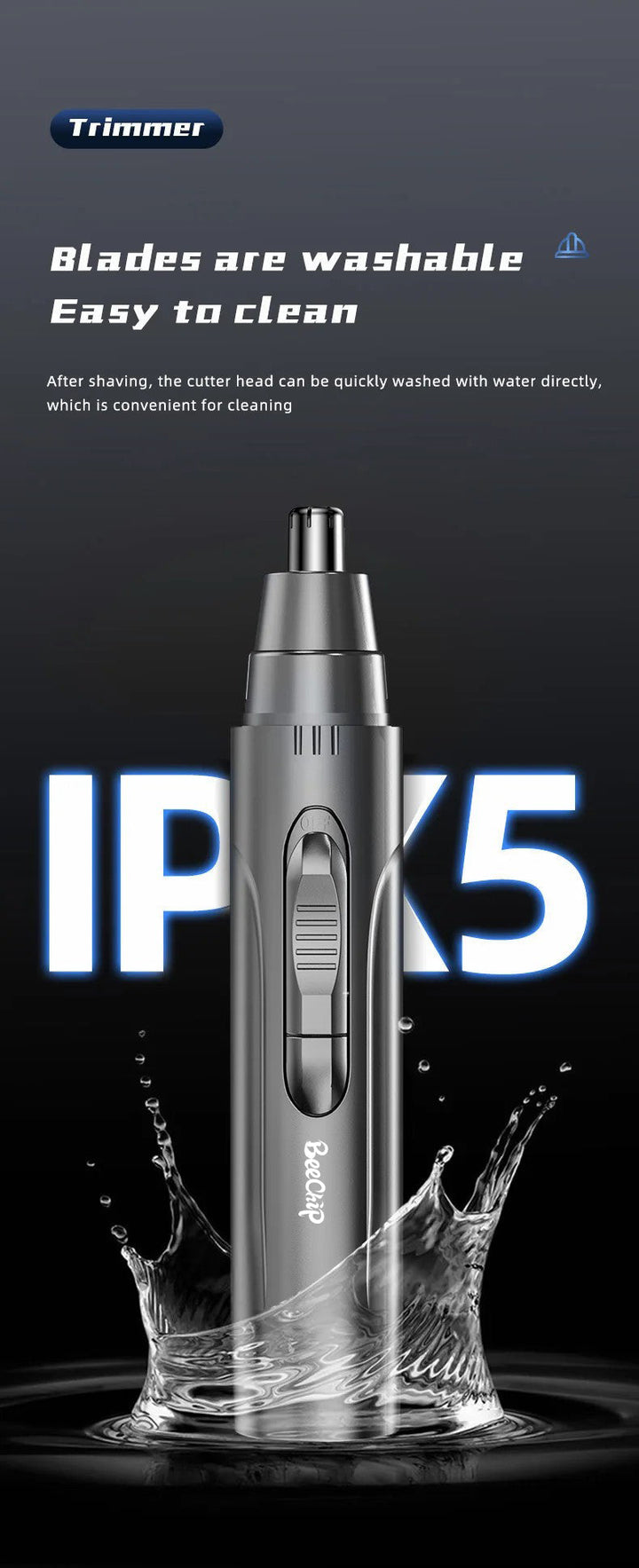 Rechargeable nose & ear hair trimmer for painless, professional personal grooming. Unisex hair removal tool.
