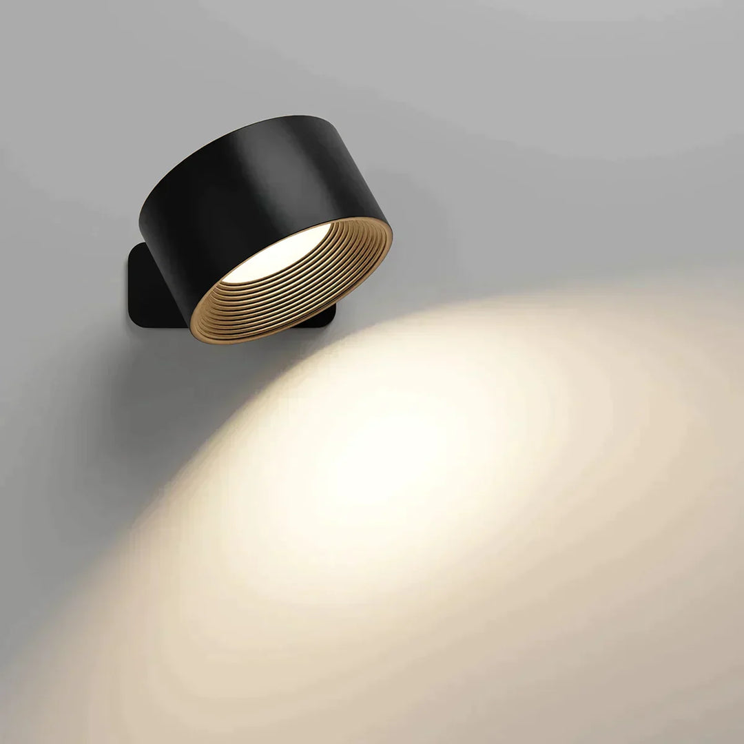 Rechargeable wireless 360° LED wall light with touch control, magnetic rotation, adjustable brightness and color modes in whi