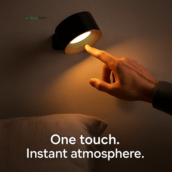 Rechargeable wireless 360° LED wall light with touch control, magnetic rotation, adjustable brightness and color modes in whi