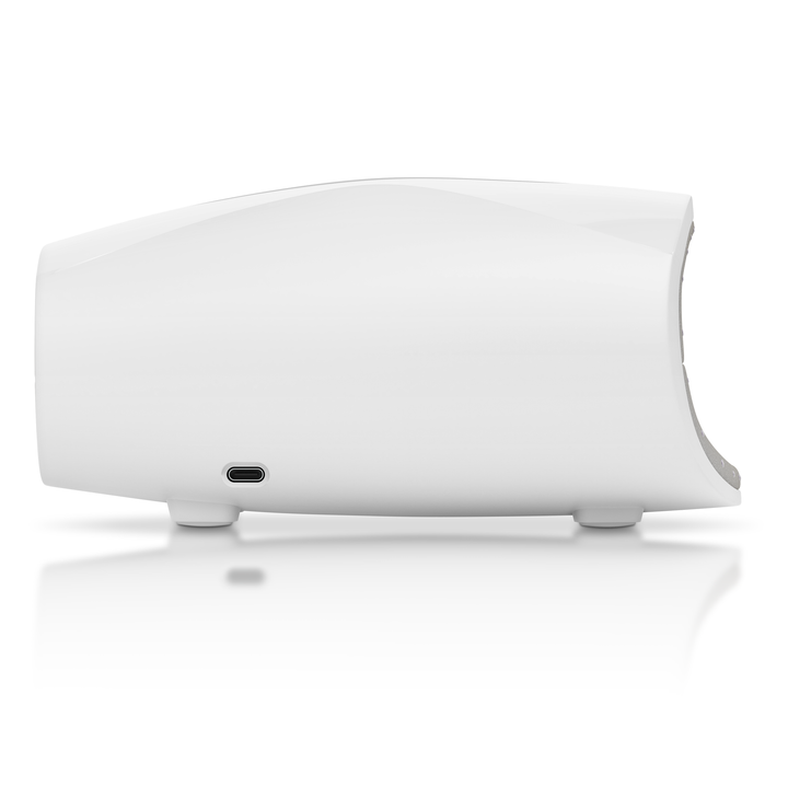 "Rejuvenating cordless electric hand massager with heat, ergonomic design, compact, white color, ideal for hand pain relief."