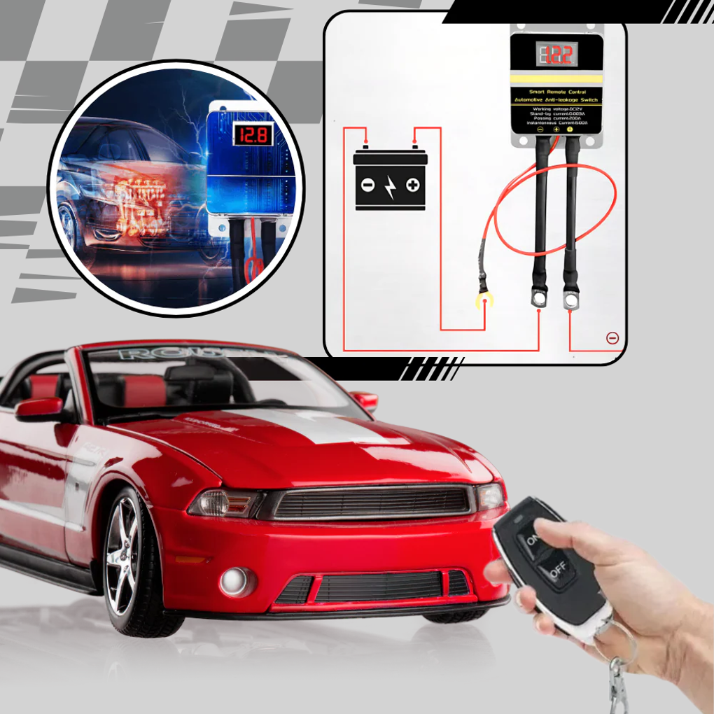 Wireless remote battery disconnect for vehicle security. Protects against theft & saves battery power.