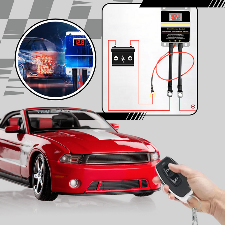 Wireless remote battery disconnect for vehicle security. Protects against theft & saves battery power.
