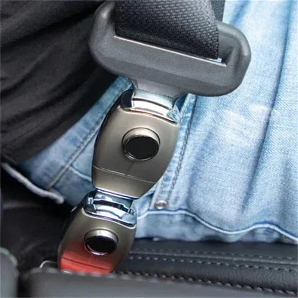 Rigid metal seat belt extender for high-end cars, UK legal, zinc alloy, precision-finish, enhances comfort and safety.
