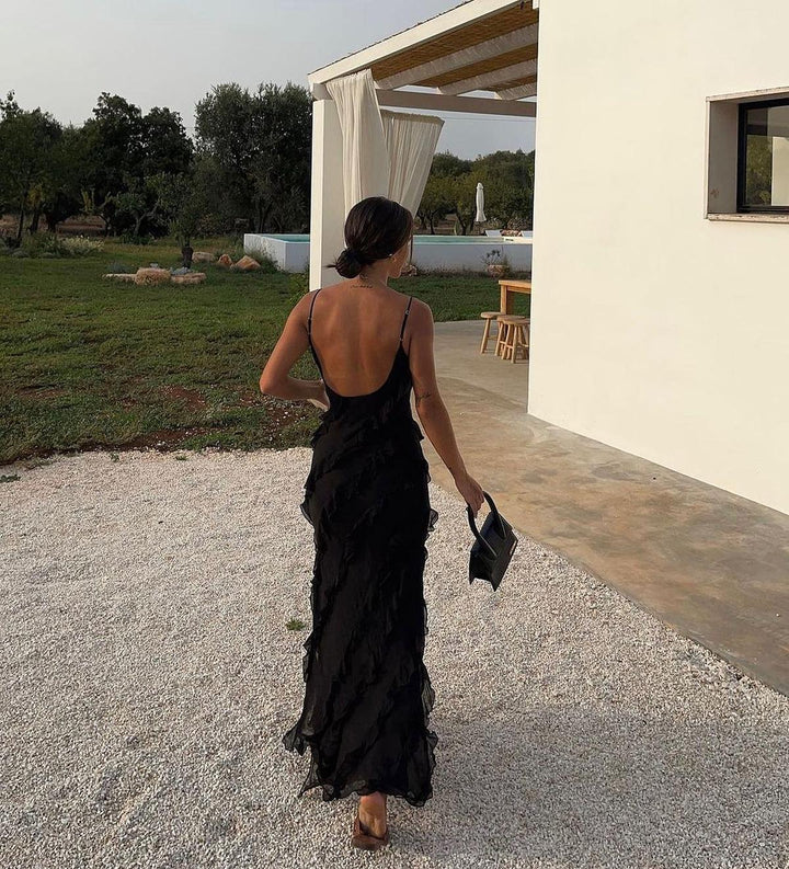 Romantic ruffle maxi dress for women, a stunning evening gown for elegant parties.