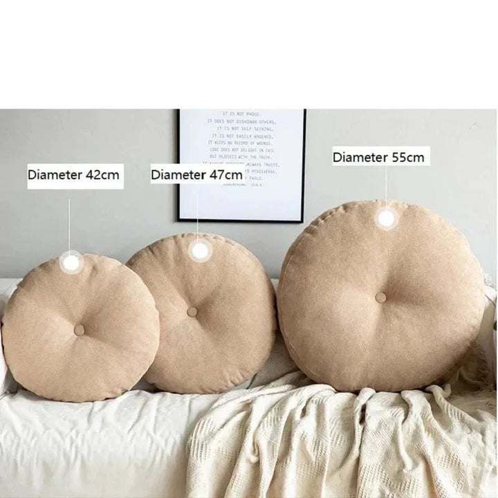 Peaceful round meditation cushion for floor seating, aiding mindfulness, yoga & relaxation. Comfortable.