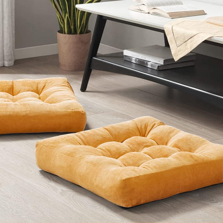 Plush tufted meditation cushions, set of two, perfect for floor seating, yoga & home decor.