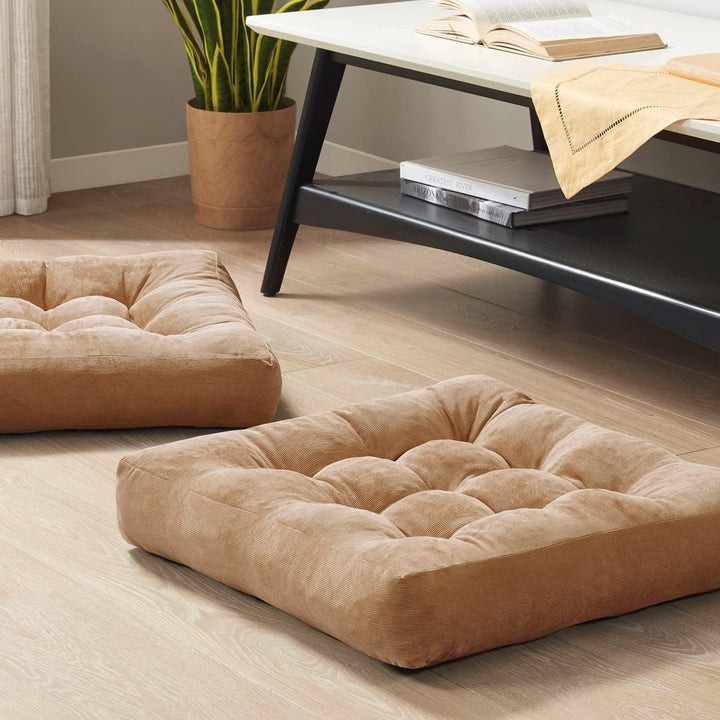 Accent your home with these tufted floor cushions (2-pack) for meditation & extra seating.