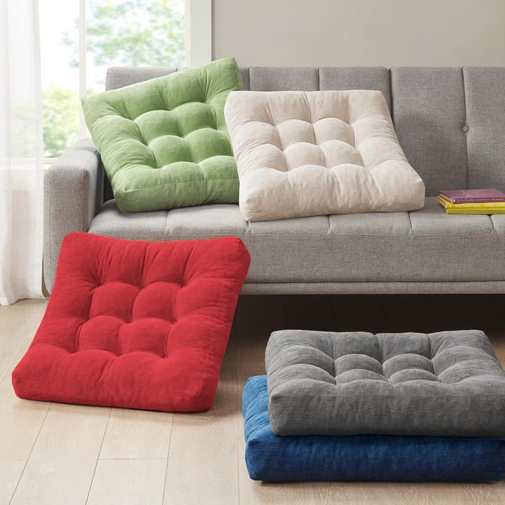 Unisex tufted corduroy floor pillows, pair, perfect for meditation, yoga & mindful seating.