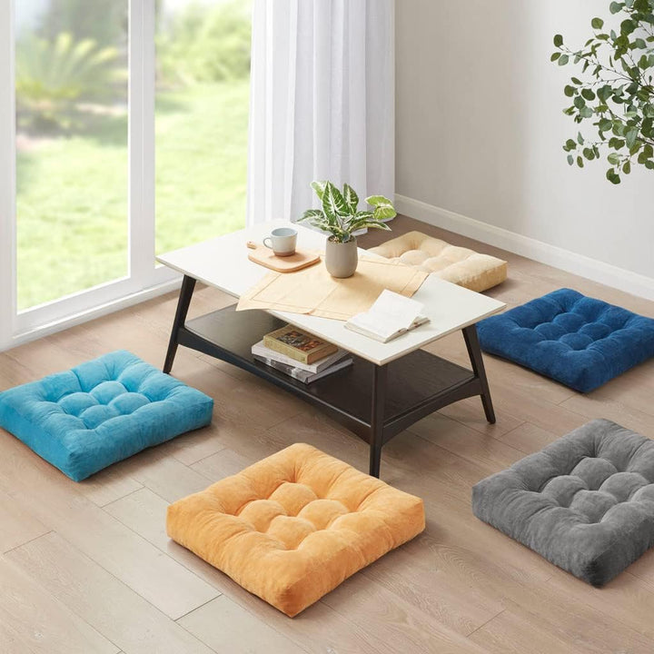 Soft tufted meditation cushions, set of 2, ideal floor seating for yoga, mindfulness & decor.