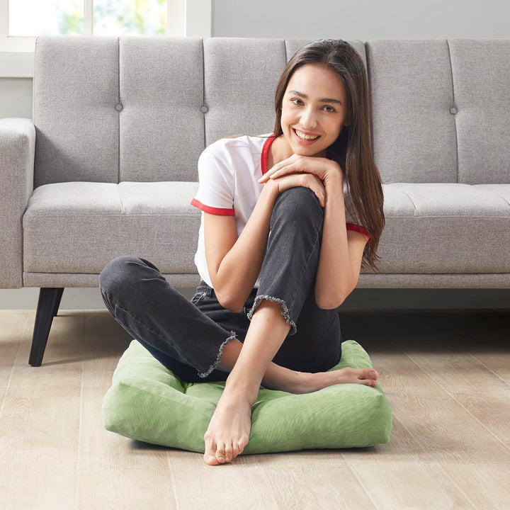 Elegant tufted floor cushions (set of two) for meditation, yoga, and stylish home decor seating.