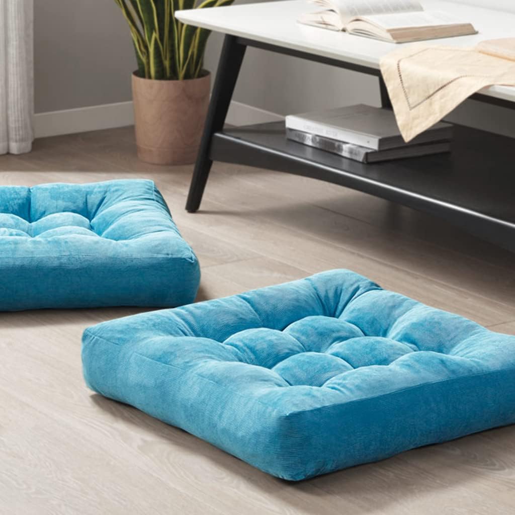 Durable corduroy tufted floor cushions, pair, designed for meditation, yoga & casual seating.