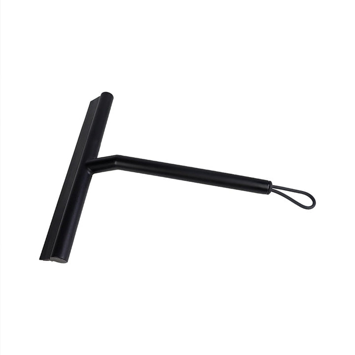 Durable glass cleaner squeegee with suction hook for streak-free showers, preventing water spots.