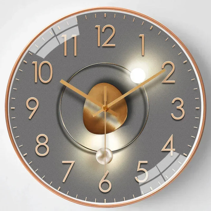 Silent wood grain wall clock, rustic farmhouse style for living room, bedroom, or office home decor.