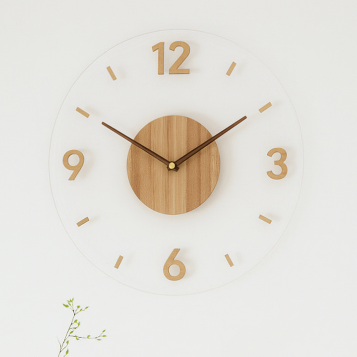 Nordic style silent wooden wall clock. Modern, minimalist decor for living room, bedroom, or office.