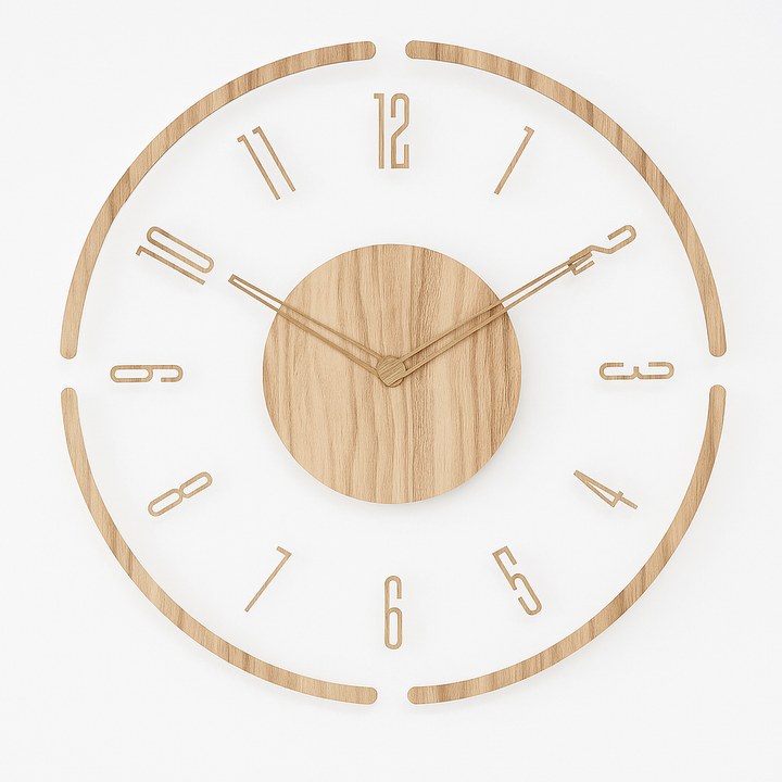 Elegant minimalist wooden wall clock. Silent operation, ideal for modern home decor in any room.