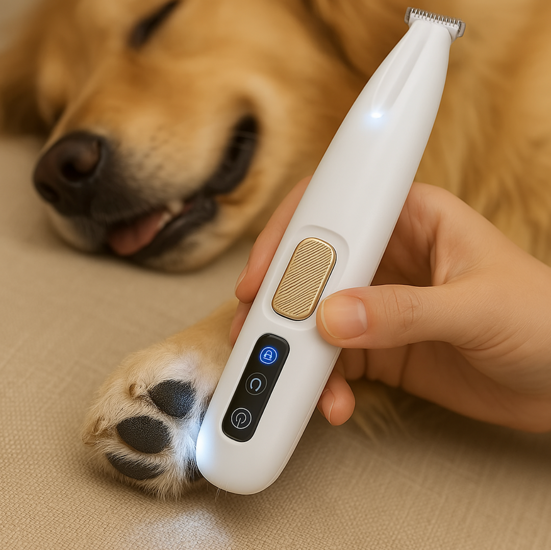 SilentPaws Cordless Dog Paw Trimmer with LED light for quiet, safe pet grooming. Rechargeable pet clipper.