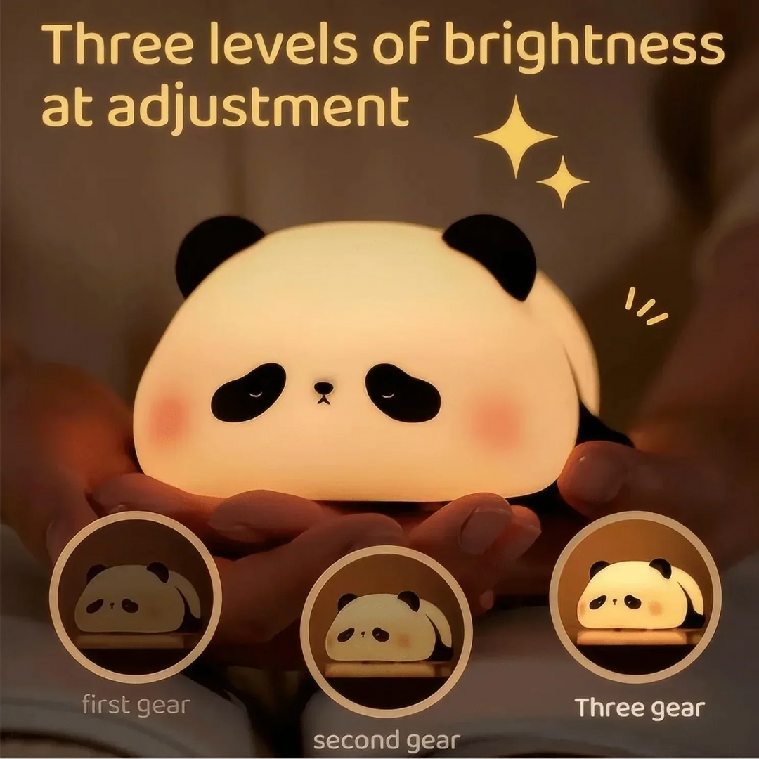 Silicone animal night light for kids with Panda, Sheep, and Rabbit shapes, USB rechargeable, touch-sensitive brightness.