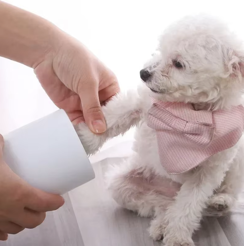 Gentle silicone paw cleaner for dogs and cats, featuring soft bristles for effective dirt removal. Portable and eco-friendly for sensitive paws.