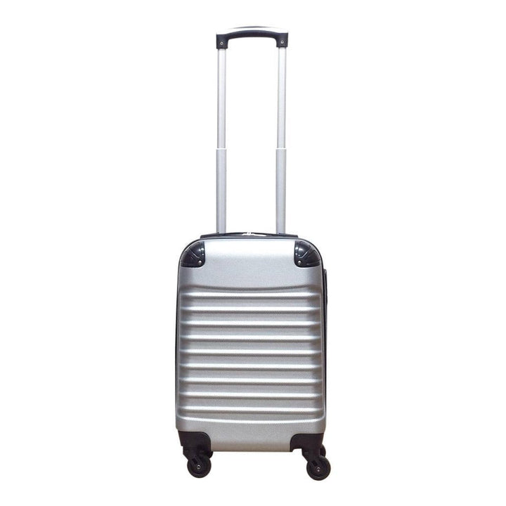 Silver 2-piece hardshell luggage set with spinner wheels, a versatile travel bag for carry-on & checked.