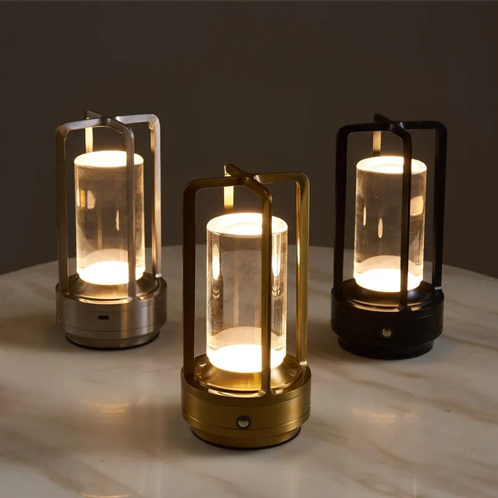 "Sleek cordless metal Nordic LED table lamp with touch dimming, minimalist design, ideal for modern home decor."