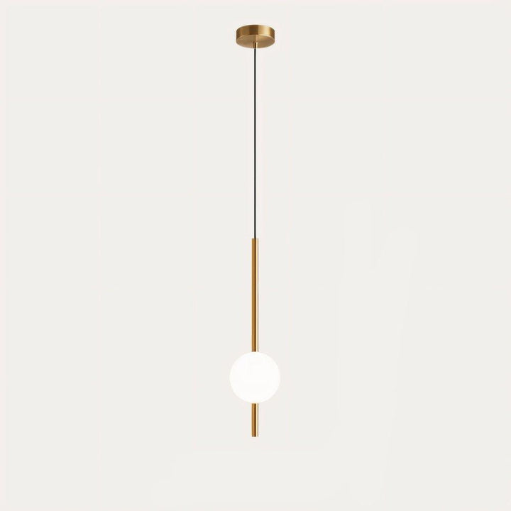 "Sleek glass ball Nordic pendant light with metal frame, LED bulb; available in black or brass, perfect for modern decor."