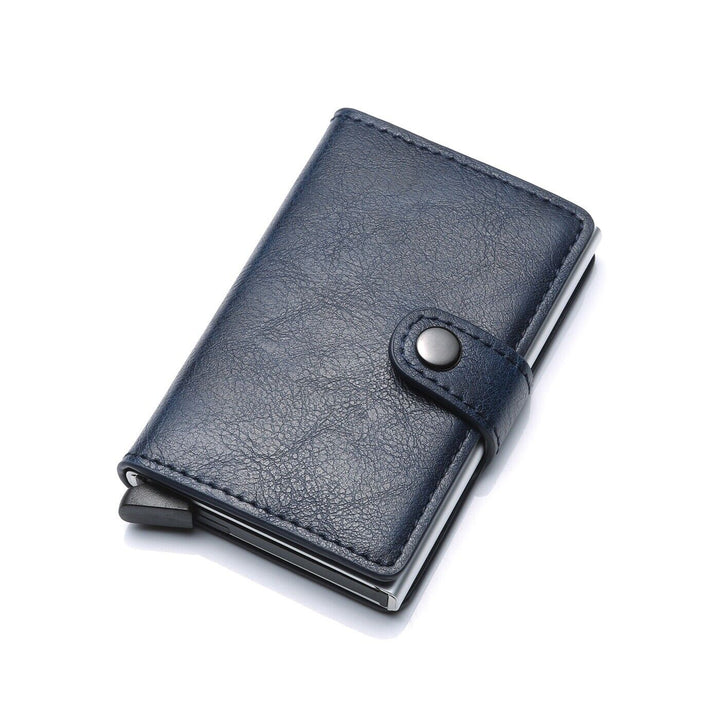 Sleek men's aluminum RFID blocking wallet with integrated money clip.