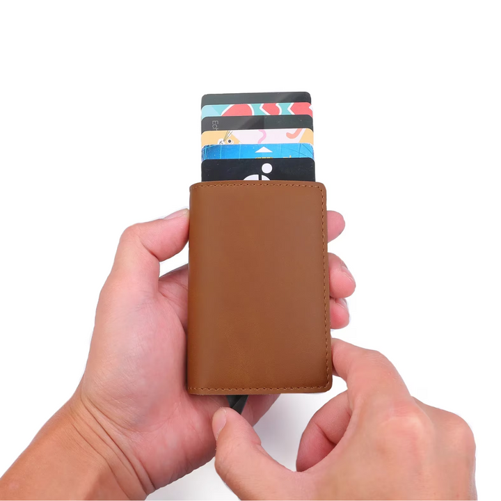 Essential men's minimalist aluminum wallet for secure card & cash carry.