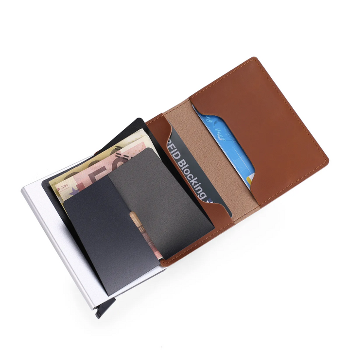 Everyday carry aluminum cardholder wallet for men, includes RFID & money clip.