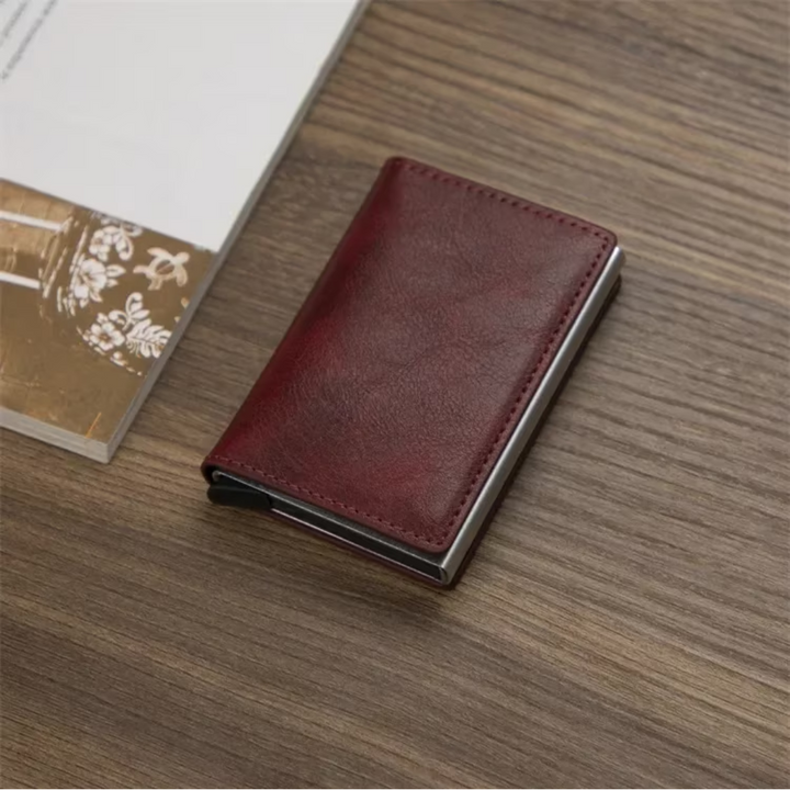 Lightweight aluminum men's cardholder, RFID secure, with a robust money clip.