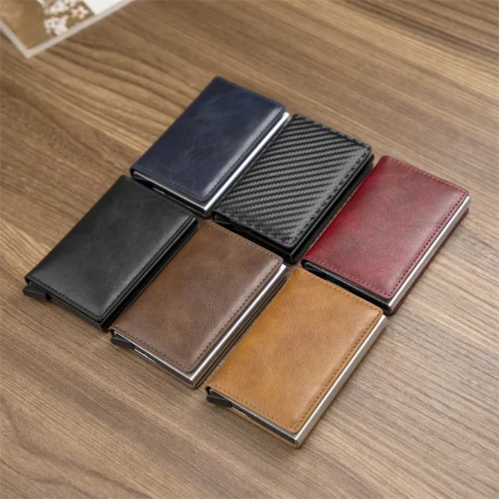 Elegant aluminum RFID blocking wallet for men, combines style & security.