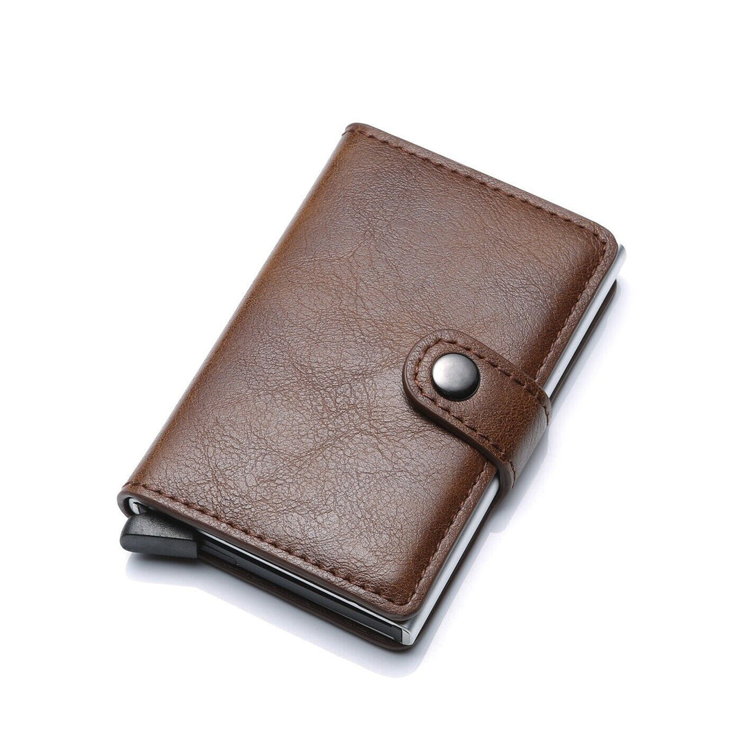 Secure men's slim aluminum wallet with RFID blocking technology & money clip.