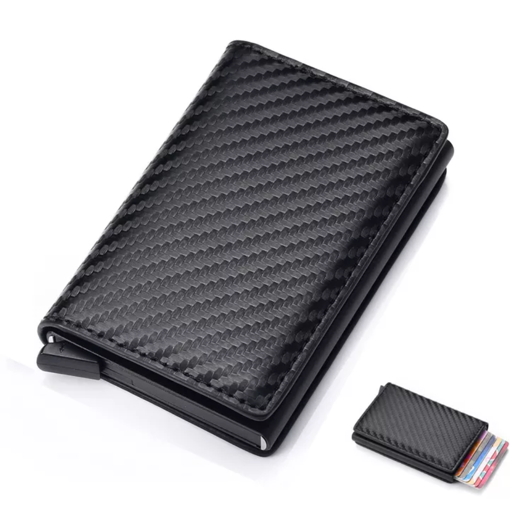 Compact men's aluminum RFID wallet, designed with a practical money clip.