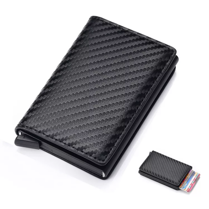 Compact men's aluminum RFID wallet, designed with a practical money clip.